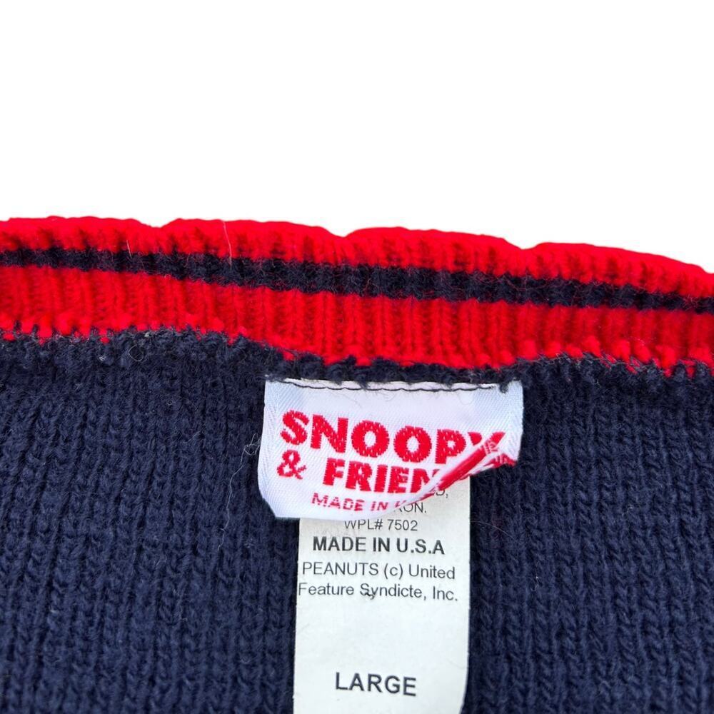 Vintage Peanuts Snoopy Cardigan Sweater Knit Floral Navy Blue Red Size Large - Picture 6 of 6